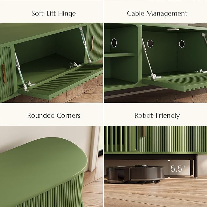 POVISON Fully-Assembled Modern Green TV Stand - Image 4