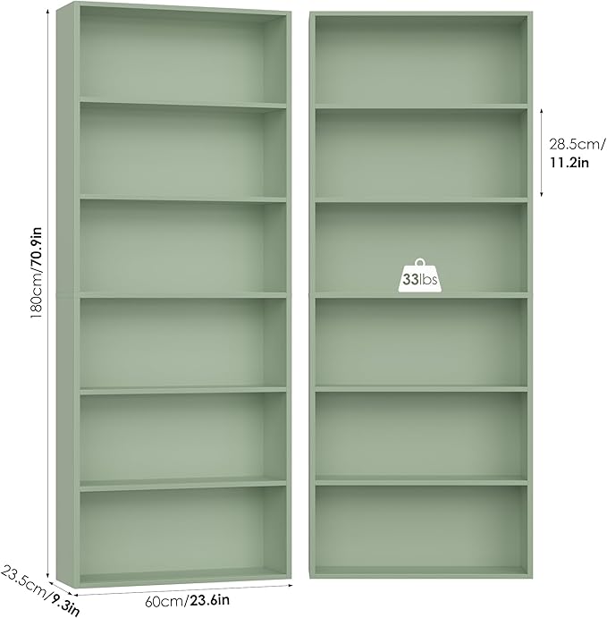 FOTOSOK 6-Tier Open Bookcase and Bookshelf Set of 2, Freestanding Display - Image 2