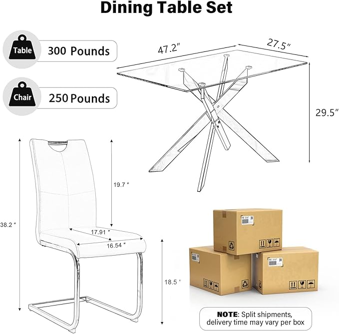 7-Piece Dining Table Set for 6, Modern Rectangular Glass Table - Image 2