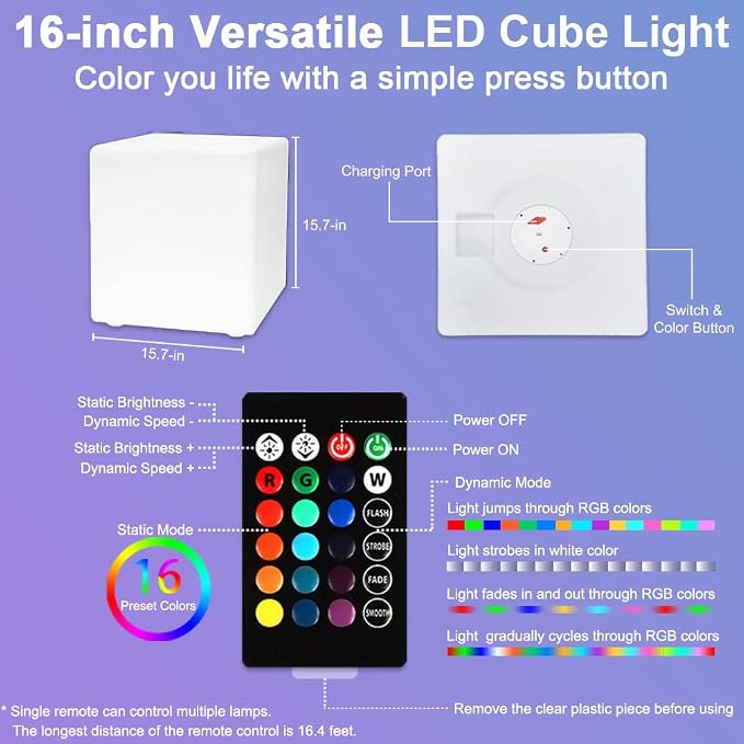 16'' Cordless LED Cube Chair Light, LED Cube Seat - Image 9