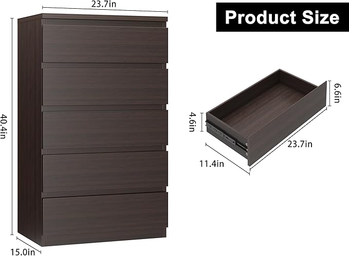 Jocoevol Modern Brown 5 Drawer Dresser - Image 2