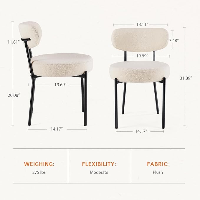 Sweetcrispy Dining Chairs Set of 4, Boucle Upholstered Modern Mid Century Round - Image 2