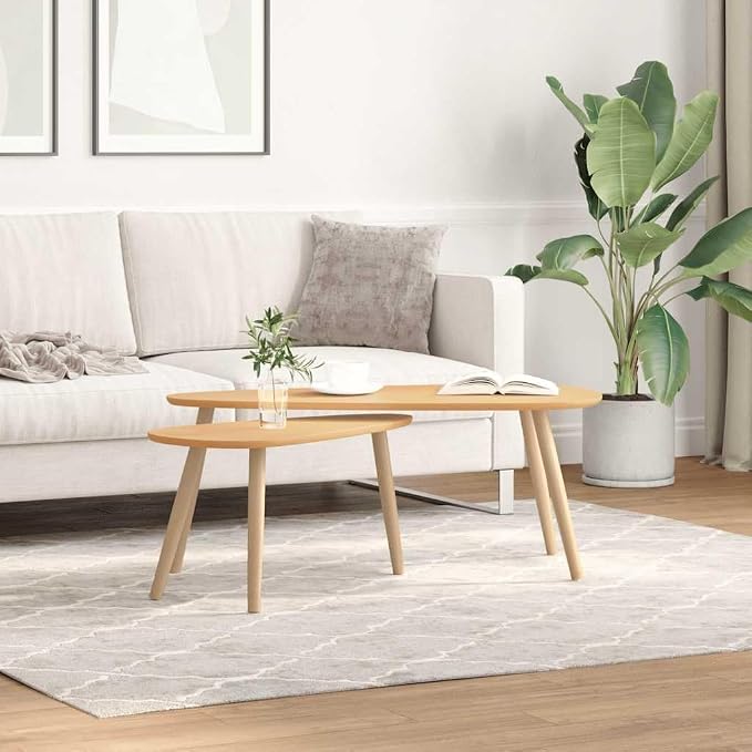 Brown Solid Pine Wood Coffee Table Set of 2 Pieces by Unknown