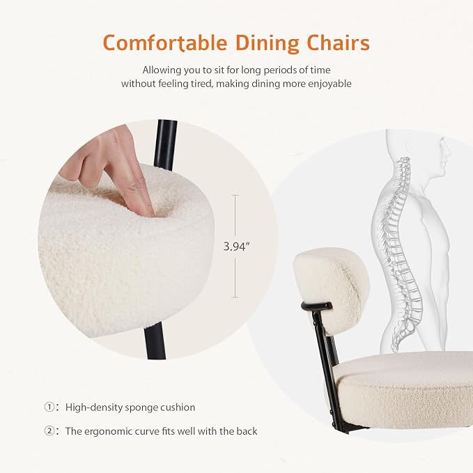Sweetcrispy Dining Chairs Set of 4, Boucle Upholstered Modern Mid Century Round - Image 4