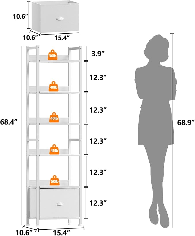 Furologee 6 Tier Bookshelf, Tall Shelf - Image 3