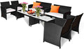 Tangkula Patio Wicker Conversation Furniture Set, Patiojoy Sofa & Table Set w/4 by TANGKULA