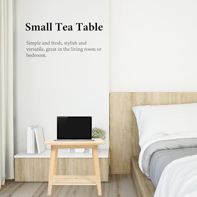 PRETYZOOM Nordic Style Small Solid Wood Sofa Side Table Living Room Coffee - Image 5