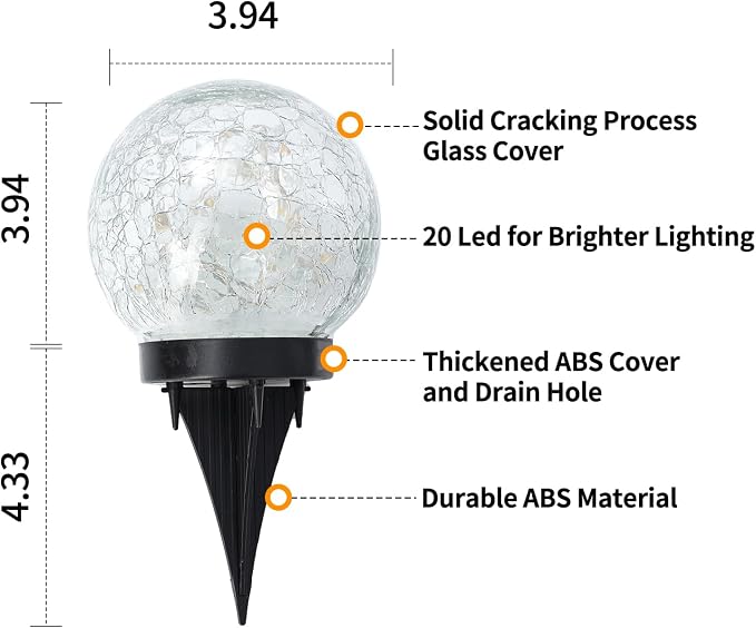 JKIMK Solar Globe Lights Outdoor Waterproof-Solar Balls Garden-Cracked Glass - Image 3