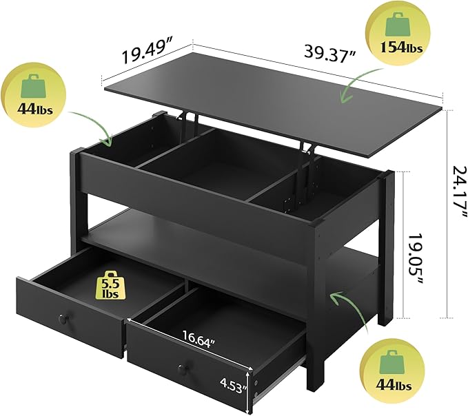 WLIVE Coffee Table, Lift Top Coffee Table - Image 3