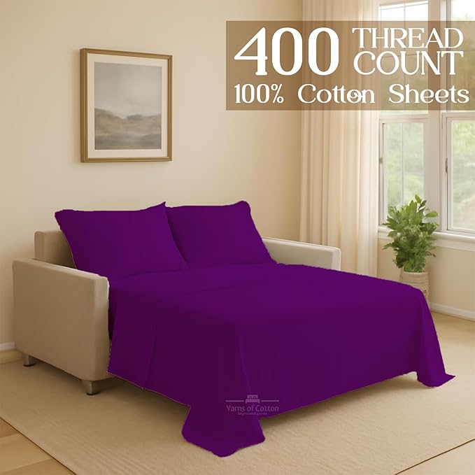 Sleeper Sofa Bed Sheet, 100% Cotton 400 Thread Count, 4 Piece Set, Deep Pocket - Image 2