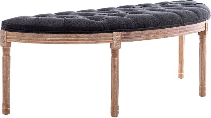 Kmax 55" Upholstered Bench Tufted Fabric Bench Vintage Semi-Circle Entryway - Image 4