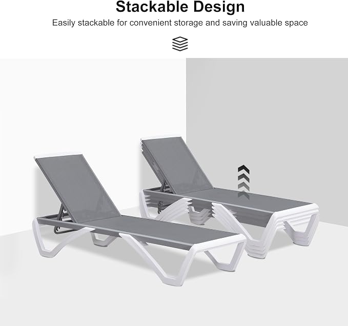 PURPLE LEAF Patio Chaise Lounge Chair Outside Aluminum Plastic Stackable - Image 5