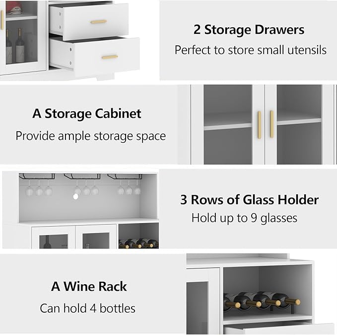 Bar Cabinet for Home with LED Light, Coffee Bar Cabinet with Wine & Glass Rack - Image 5