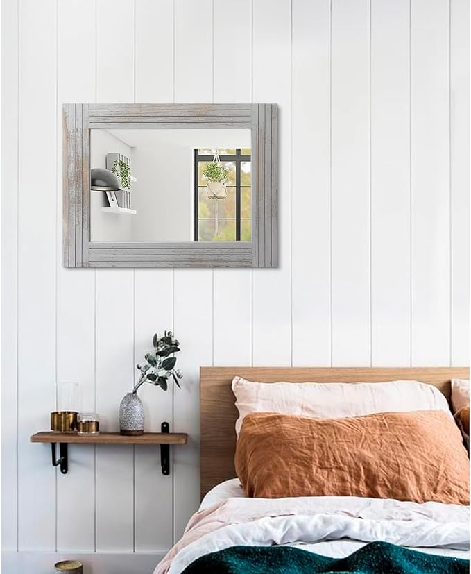 Rustic Mirror Wooden Frame Rectangular Antique Wall Mirror Decor Farmhouse - Image 5