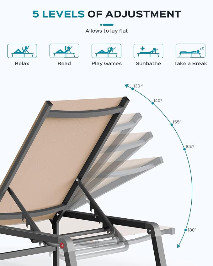 Patio Chaise Lounge Chair Set of 4, Foldable Lounge Chair - Image 7