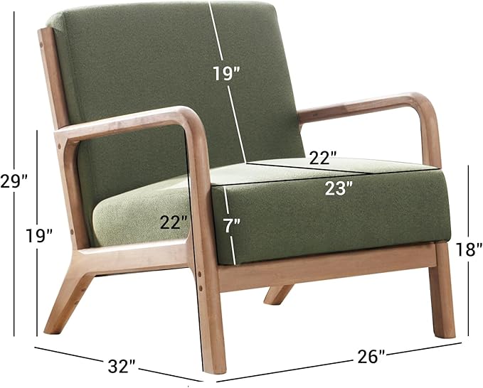 ANJ Mid Century Modern Accent Chair, Comfy Fabric Reading Chair - Image 2