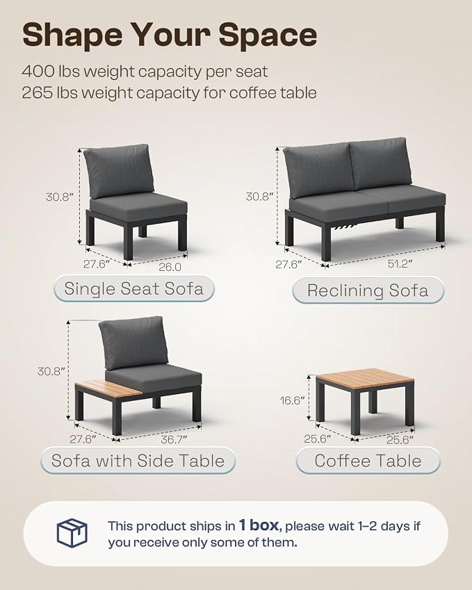 Aluminum Outdoor Patio Sofa Set, 2 Seats Modular Sectional Single Seat Sofa - Image 8