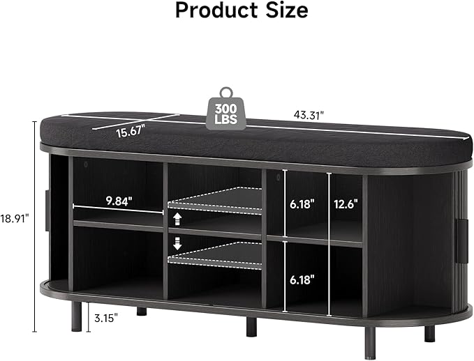Oval Shoe Storage Bench with Padded Seat Cushion, 2-Tier Fluted Shoe Cabinet - Image 2