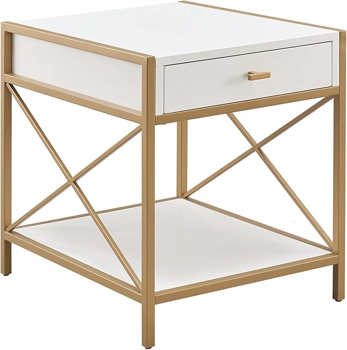 Leick Home 9206-WTGL Claudette Mixed Metal and Wood Drawer End Table by LeickFurniture