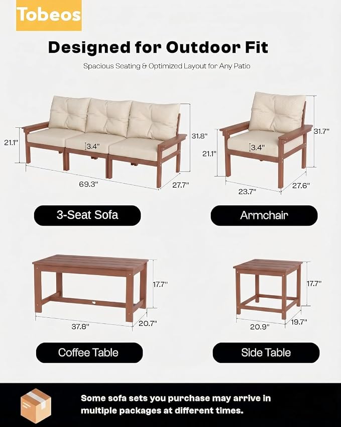 HDPE 10 Piece Outdoor Patio Furniture Set, All-Weather Outdoor Couch Set - Image 2