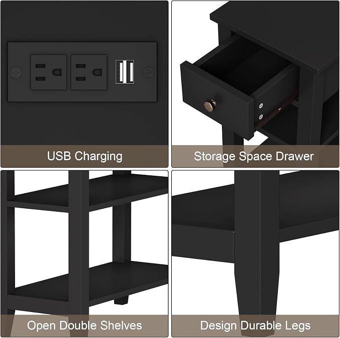 ChooChoo Narrow End Table with Charging Station, Side Table Living Room with - Image 6
