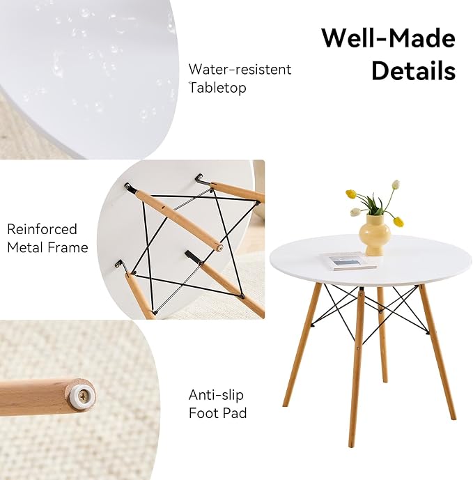 5-Piece Round Dining Table Set, Small 31.5" Kitchen Table Chairs Set of 4 Space - Image 4