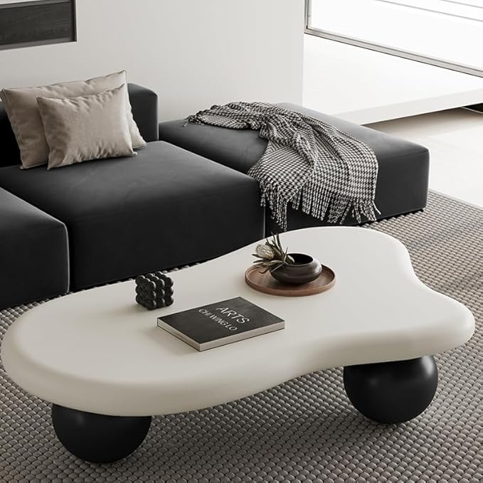 47.2” Cloud Coffee Table with 3 Ball Legs, Modern Irregular Center Table by BSYEIO