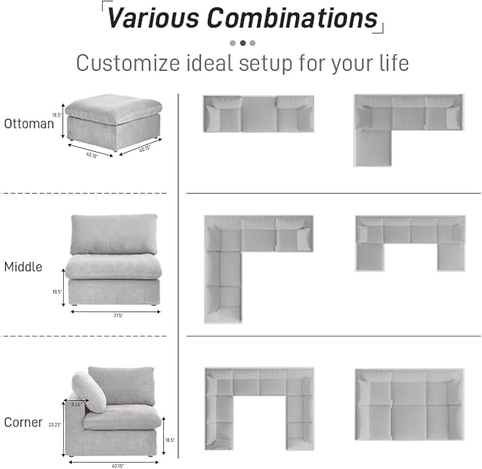 Cloud Modular Sectional Sofa Couch, 160.6" U Shaped Convertible Couches - Image 5
