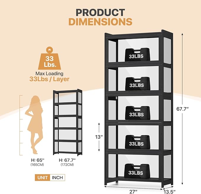 Magshion Display Cabinet with Acrylic Doors, 5-Tier Curio Cabinet - Image 2