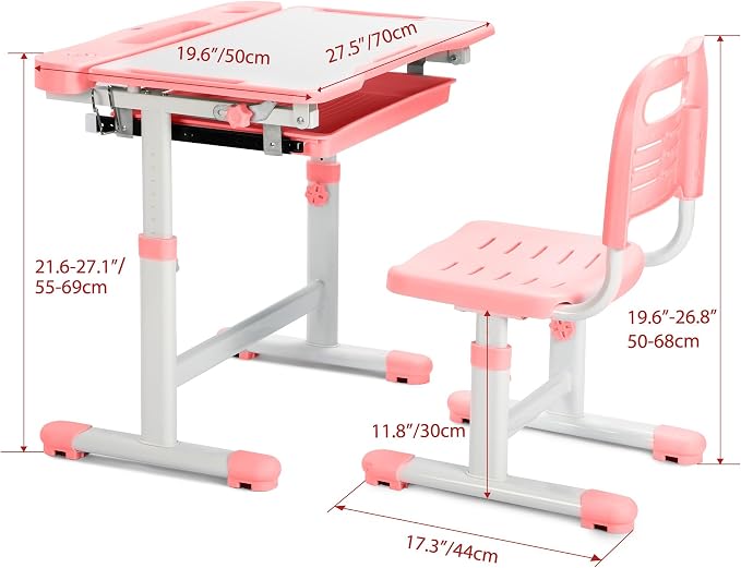 Rengue Kids Desk and Chair Set, Height Adjustable Children School Functional - Image 3