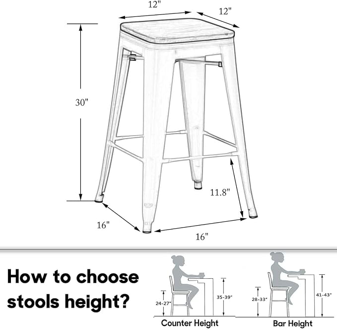 HAOBO Home 30" Backless Metal Counter Stool Height Bar Stools Barstools - Image 2