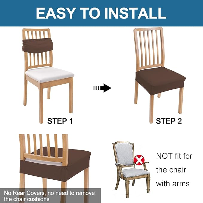 Smiry Waterproof Seat Covers for Dining Room Chairs Set of 6, Stretch Jacquard - Image 5