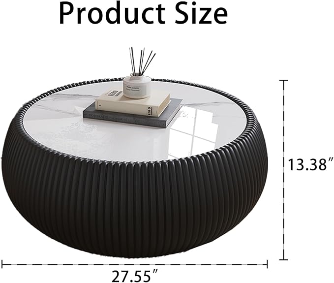 27.55" Round Marble Coffee Table, Modern Fluted Coffee Table - Image 2