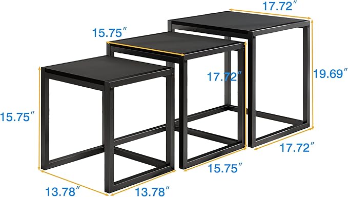 Nesting Table Set of 3 Side Tables, Modern Coffee Table Stacking End Table - Image 3