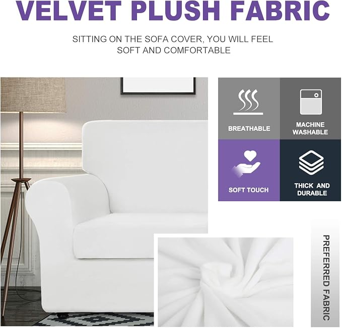 ZNSAYOTX Oversized Velvet Couch Cover 4 Piece Stretch Sofa Covers - Image 3