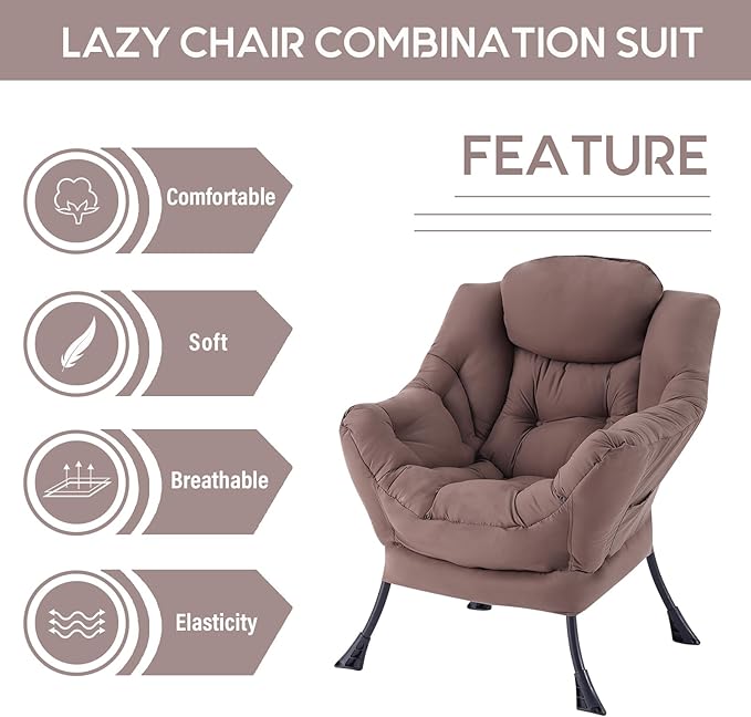 LITA Lazy Chair with Armrests and Side Pocket, Modern Upholstered Accent - Image 5