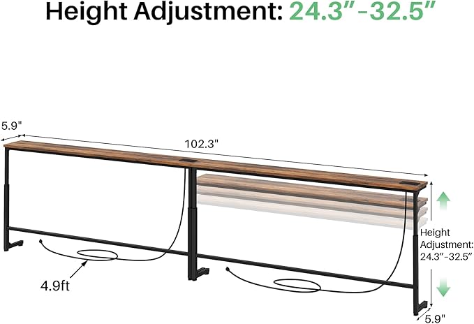 Kitstorack 102.3" Extra Long Behind Couch Table, Adjustable Height Narrow - Image 3