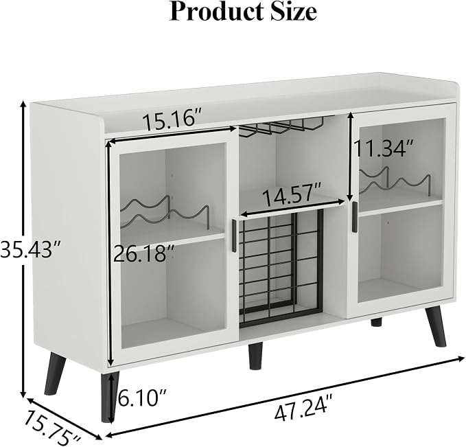 Auromie Wine Bar Cabinet with Led Light, Home Coffee Cabinet with Wine and - Image 3