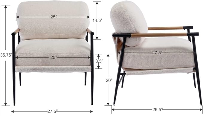 Ya-Home Mid-Century Accent Chair, Soft Armchair Sherpa Fabric Lounge Chair - Image 2