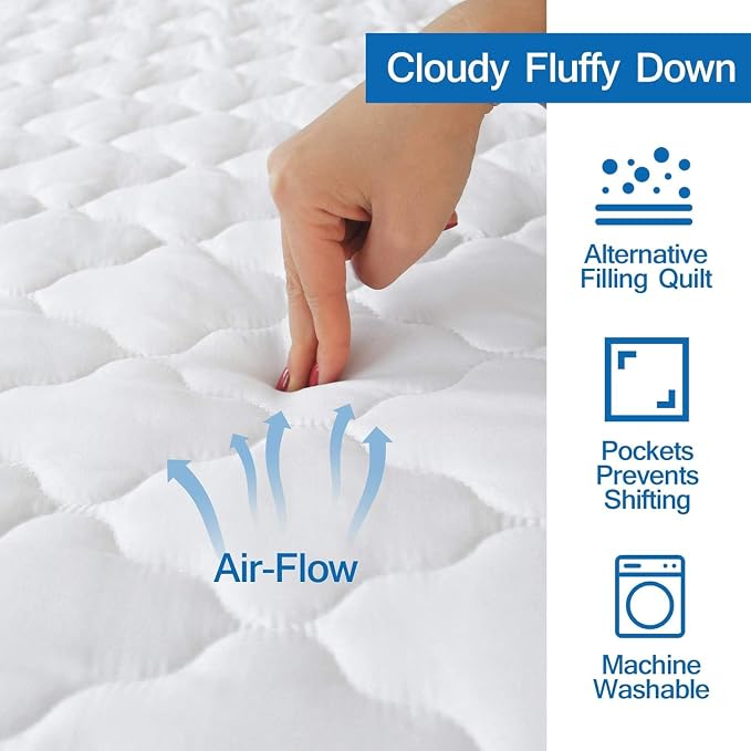 Split Top King Mattress Pad Waterproof Protector, Quilted Mattress Cover Fitted - Image 3