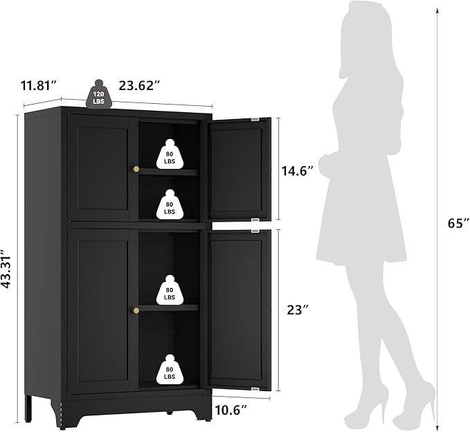 YAUWOH Bathroom Floor Cabinet, Metal Storage Cabinet - Image 2