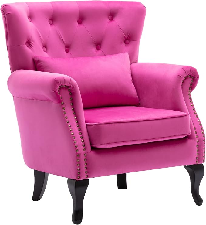 Mid Century Accent Chair Modern Button Tufted Armchair Wingback Club Chair - Image 5