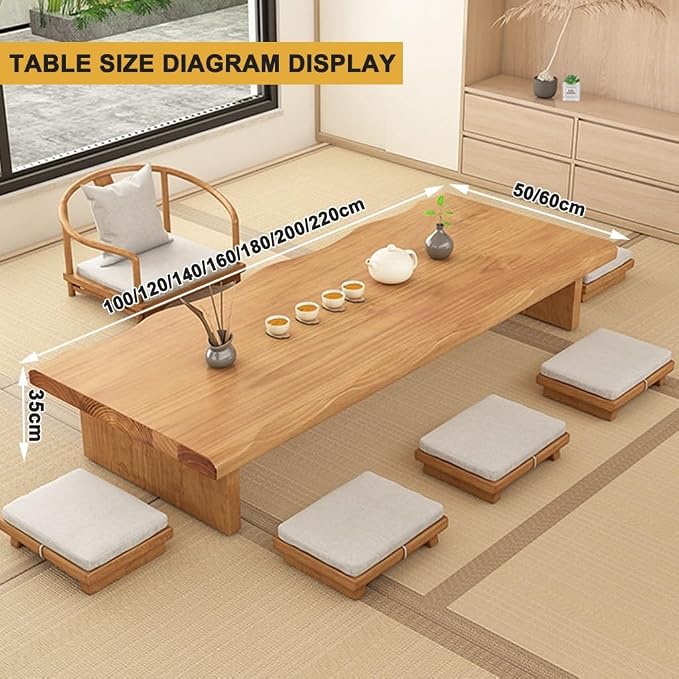 100cm Japanese Floor Table -Vintage Solid Wooden Tatami Table, Low Rectangular - Image 2