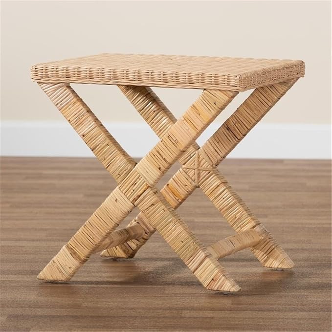 Baxton Studio Farica Modern Bohemian Natural Rattan and Mahogany Accent Bench - Image 9