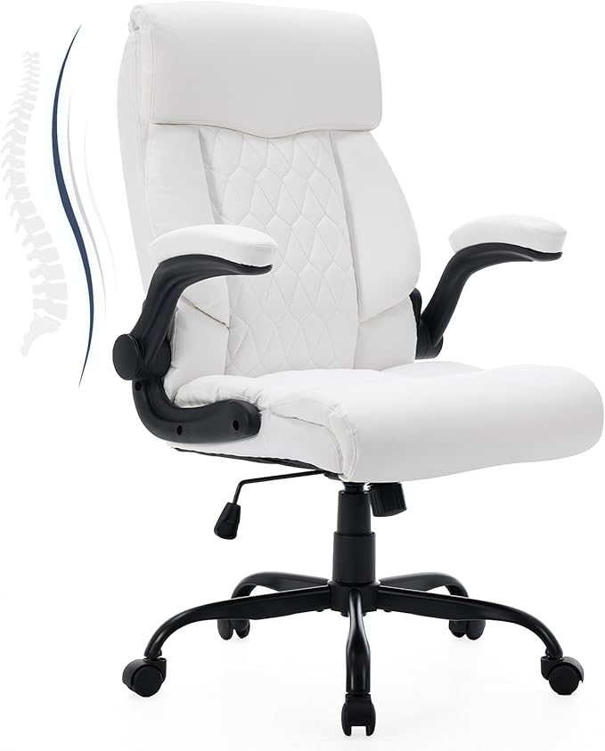 High Back Office Chair with Flip-up Armrests, Leather Comfy Desk Chair with by FORVEOLUX