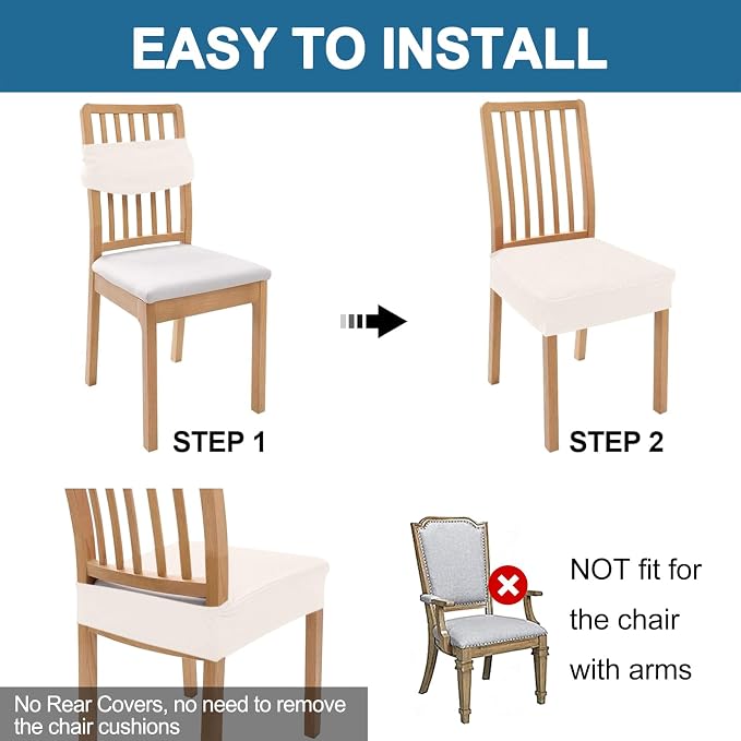 Smiry Waterproof Seat Covers for Dining Room Chairs Set of 4, Stretch Jacquard - Image 5