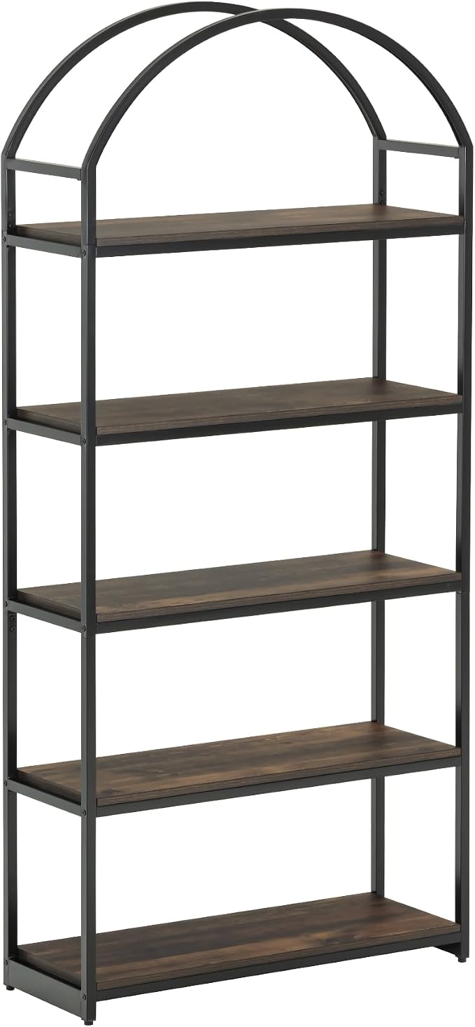Nathan James Haven Etagere Bookshelf, 5-Shelf Bookcase in Nutmeg Wood and Black - Image 6