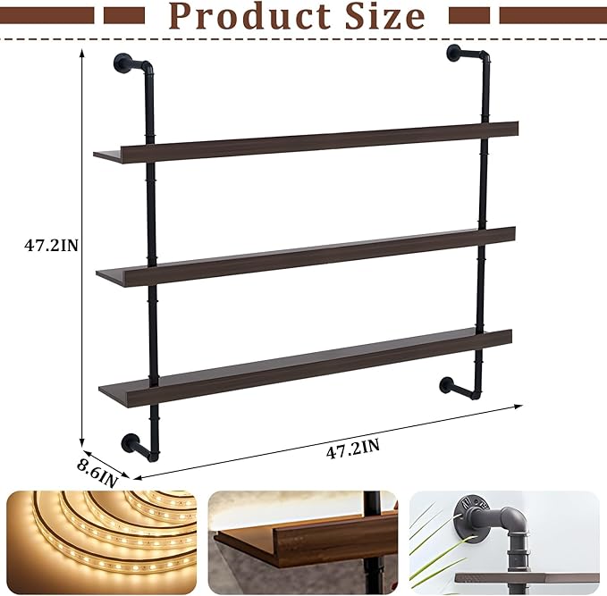 Solid Wood Wall Mounted Wine Rack, Large Bar Shelf - Image 2