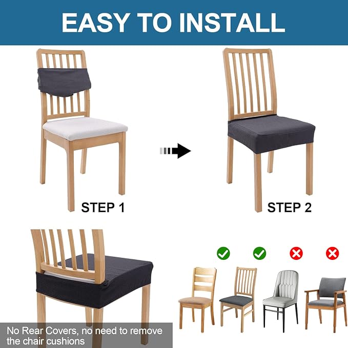 Smiry Waterproof Seat Covers for Dining Room Chairs Set of 4, Stretch Jacquard - Image 5