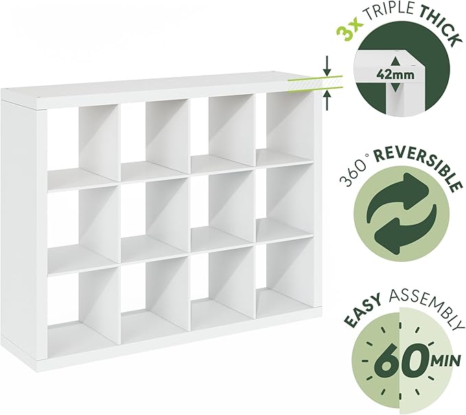 Furinno Cubicle Book Shelf, 12-Cube Bookshelf, Triple Thick Frame Cube Storage - Image 4